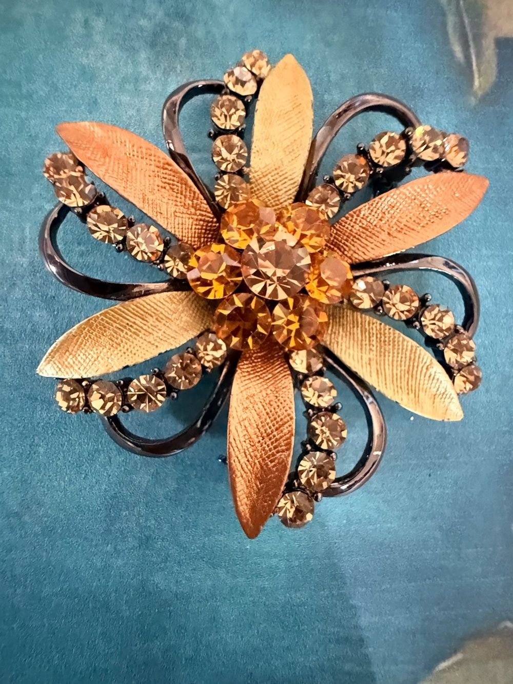 Gold Floral Crystal Brooch
